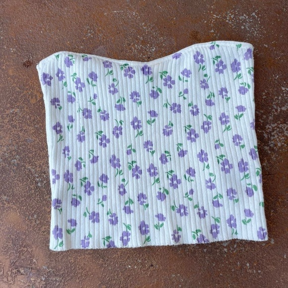 H&M Tops - H&M cream floral tube top crop top sz s